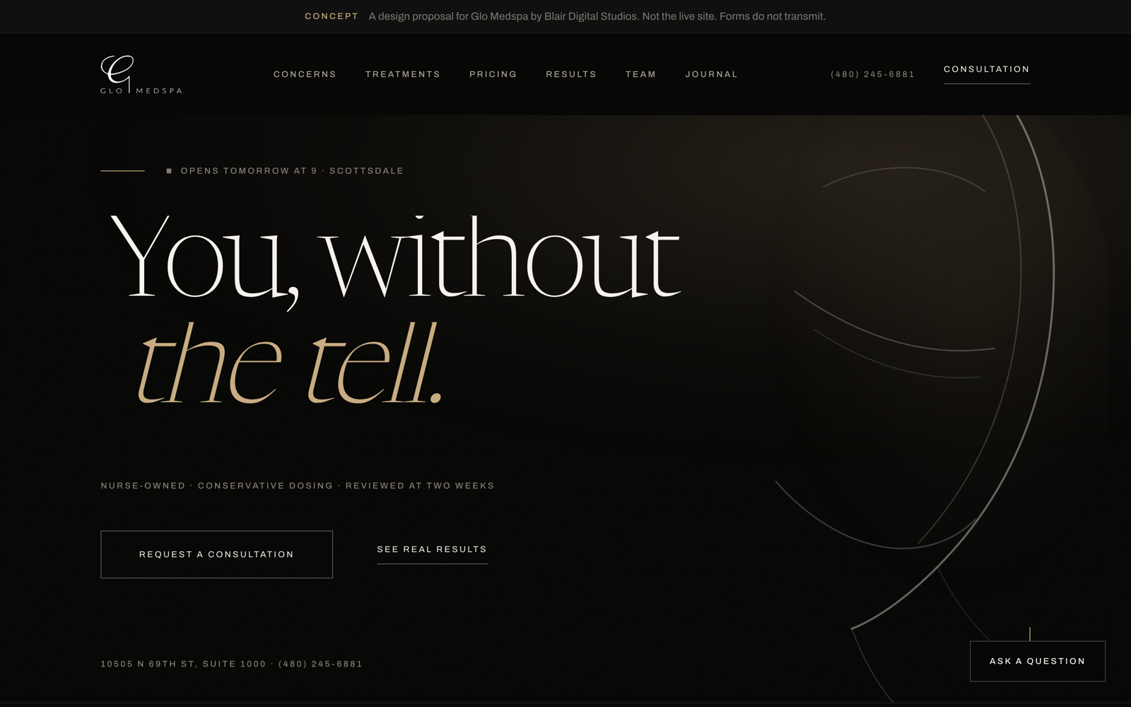 Glo Medspa website concept homepage